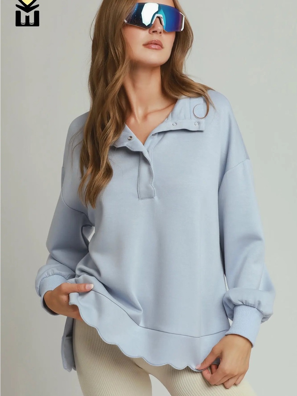 H1012B LUXEKNIT Scallop Placket Knit Pullover